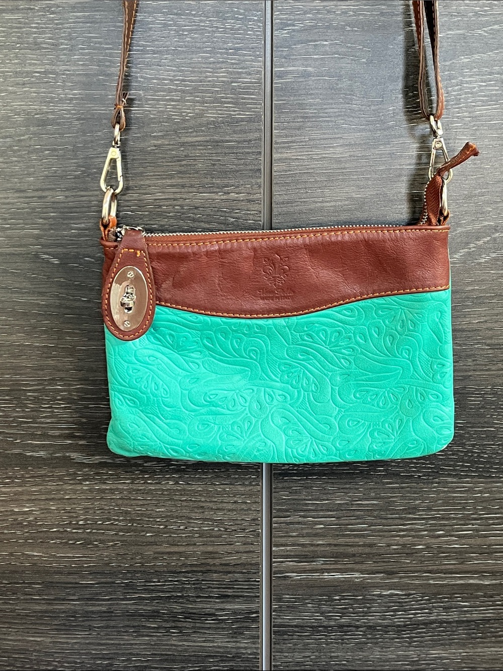 Vera Pelle Brown with Turquoise Embossed Leather